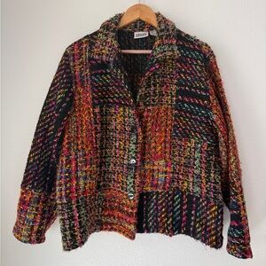 Chico’s Design Colorful Boucle Knit Vintage Tweed Button Closure Blazer Size 2